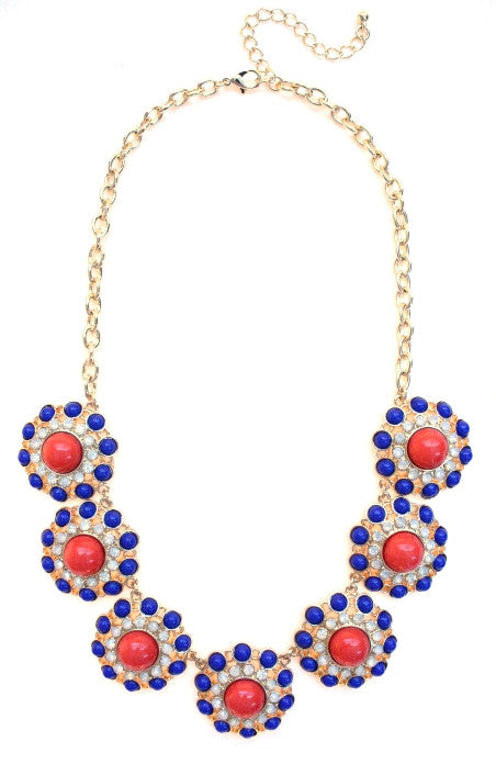 Designer Inspired Circle Necklace- Navy & Red