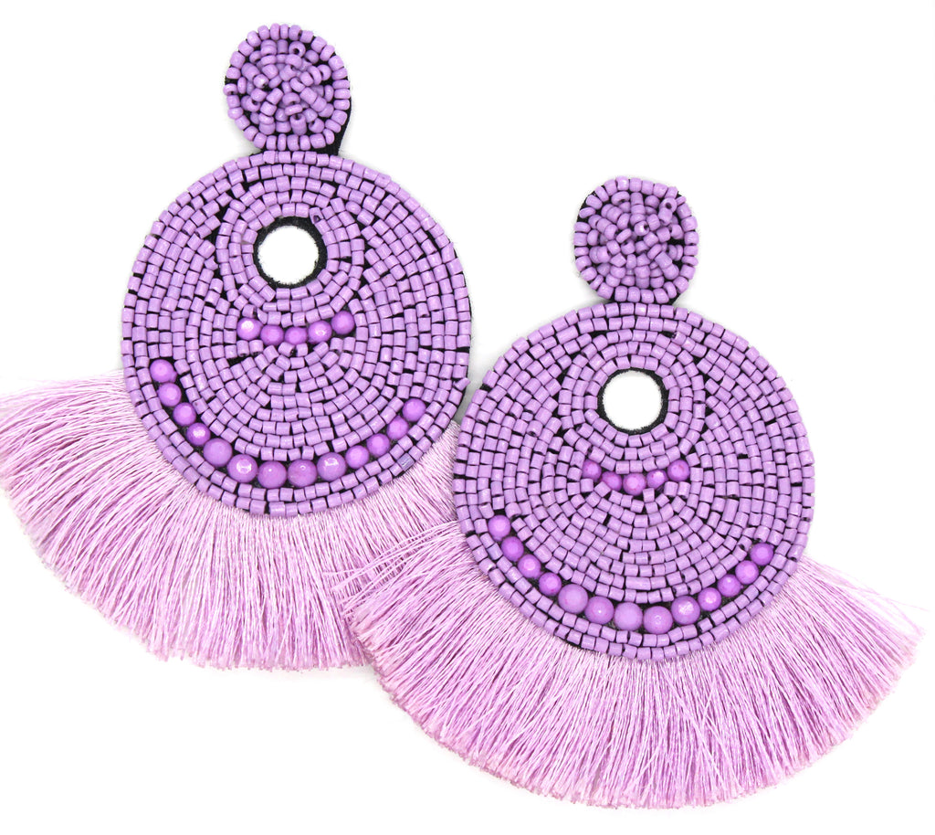 Josie Beaded Tassel Earrings- Lavender