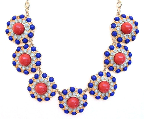 Designer Inspired Circle Necklace- Navy & Red