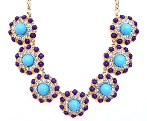 Designer Inspired Circle Necklace- Purple & Turquoise