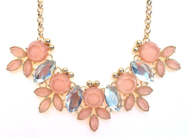 Crystal Statement Necklace- Peach