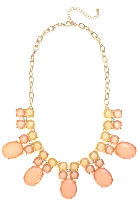 Colorblock Jewels Bib Statement Necklace- Peach