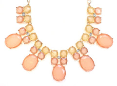 Colorblock Jewels Bib Statement Necklace- Peach