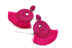 Josie Beaded Tassel Earrings- Pink