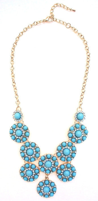 Designer Inspired Mini Circle Layered Necklace- Turquoise
