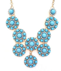 Designer Inspired Mini Circle Layered Necklace- Turquoise