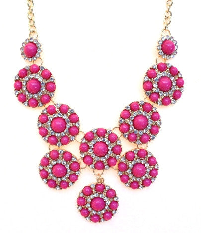 Designer Inspired Mini Circle Layered Necklace- Pink