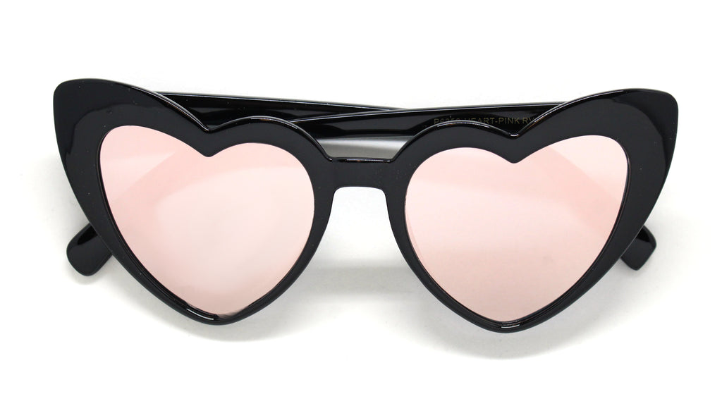 Heart Eye Sunglasses- Black Frame/ Rose Mirrored Lens