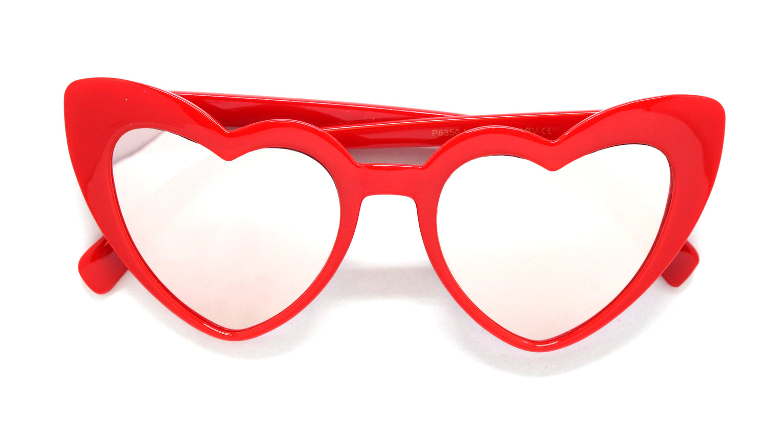Heart Eye Sunglasses- Red Frame/ Rose Mirrored Lens