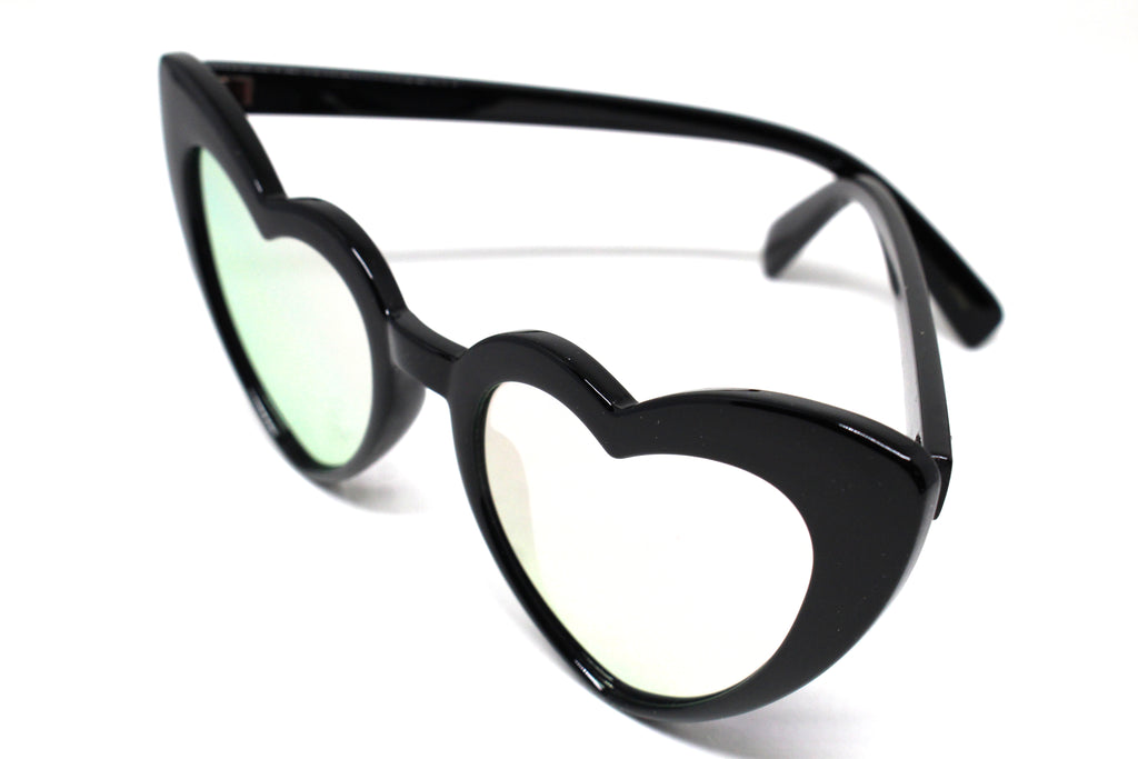 Heart Eye Sunglasses- Black Frame/ Rose Mirrored Lens