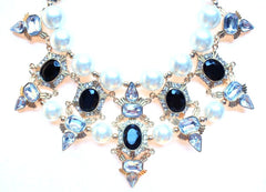 Luxe Chunky Pearl & Deco Jeweled Statement Necklace- Black