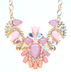 Jeweled Pendant Necklace- Pink