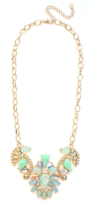 Jeweled Pendant Necklace- Mint
