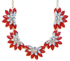 Designer Inspired Fan Crystal Statement Necklace- Red