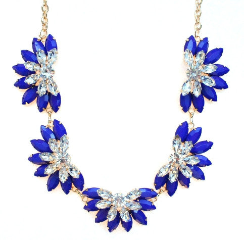 Designer Inspired Fan Crystal Statement Necklace- Royal