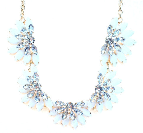 Designer Inspired Fan Crystal Statement Necklace- White