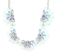 Designer Inspired Fan Crystal Statement Necklace- White