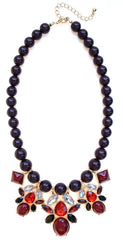 Beaded Mix Crystal Statement Necklace- Burgundy