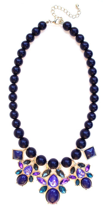 Beaded Mix Crystal Statement Necklace- Violet