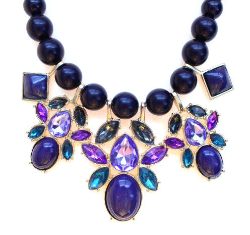 Beaded Mix Crystal Statement Necklace- Violet