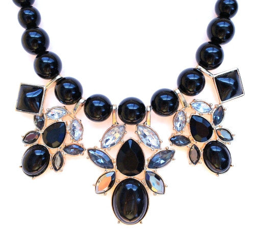 Beaded Mix Crystal Statement Necklace- Black