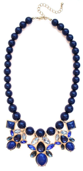 Beaded Mix Crystal Statement Necklace- Navy – KAY K COUTURE