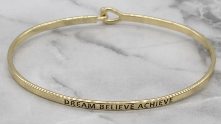 'Dream Believe Achieve' Dainty Bangle Bracelet-Gold