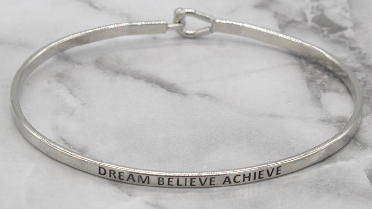 'Dream Believe Achieve' Dainty Bangle Bracelet-Silver
