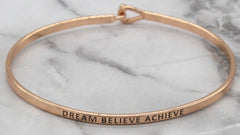 'Dream Believe Achieve' Dainty Bangle Bracelet-Rose Gold