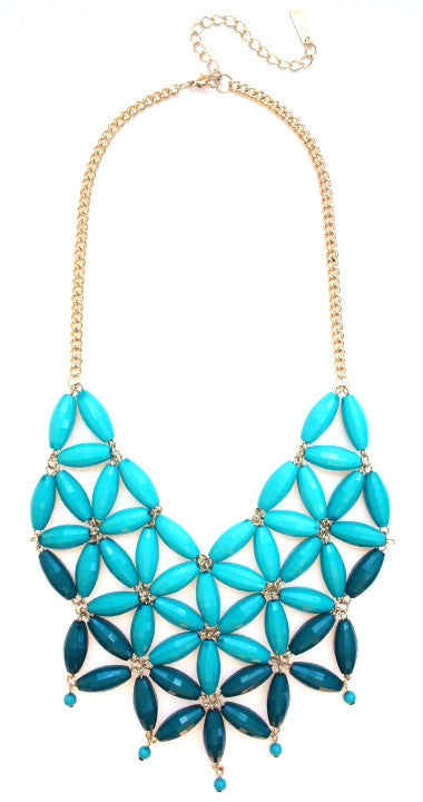 Daisy OMBRE Bib Bubble Statement Necklace- Teal