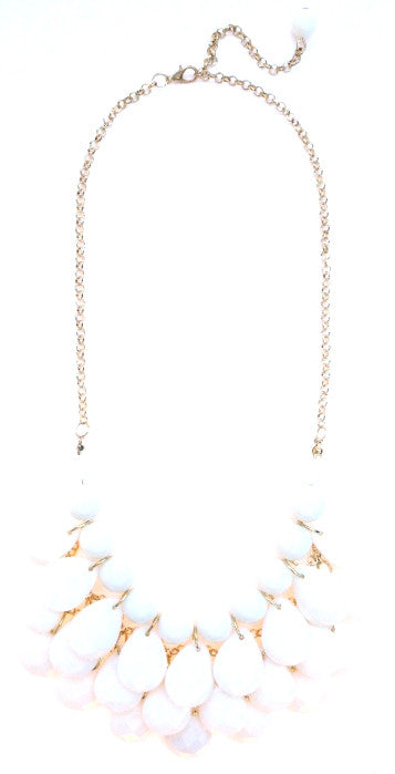 Layered Teardrop Bauble Statement Necklace- White