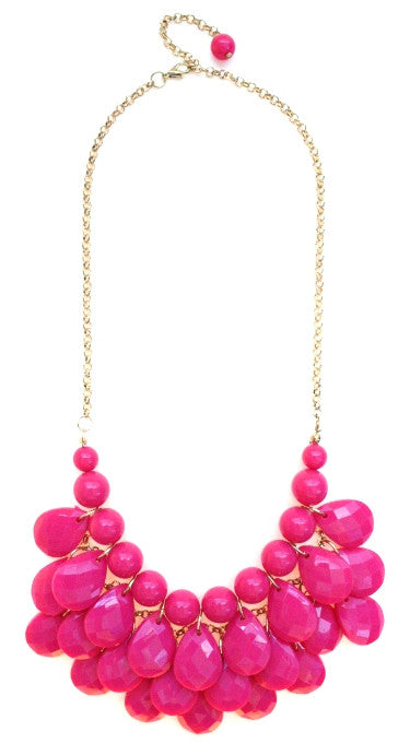 Layered Teardrop Bauble Statement Necklace- Pink