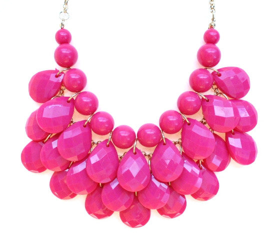 Layered Teardrop Bauble Statement Necklace- Pink