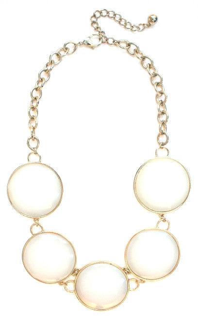 Round Enamel Statement Necklace- White