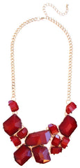 Jeweled Stone Fragment Necklace- Red