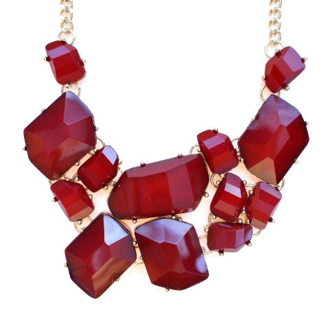Jeweled Stone Fragment Necklace- Red