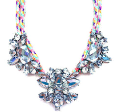 Crystal Jewel & Rope Necklace- Rainbow