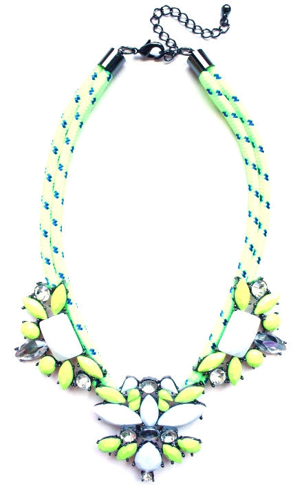 Crystal Jewel & Rope Necklace- Neon
