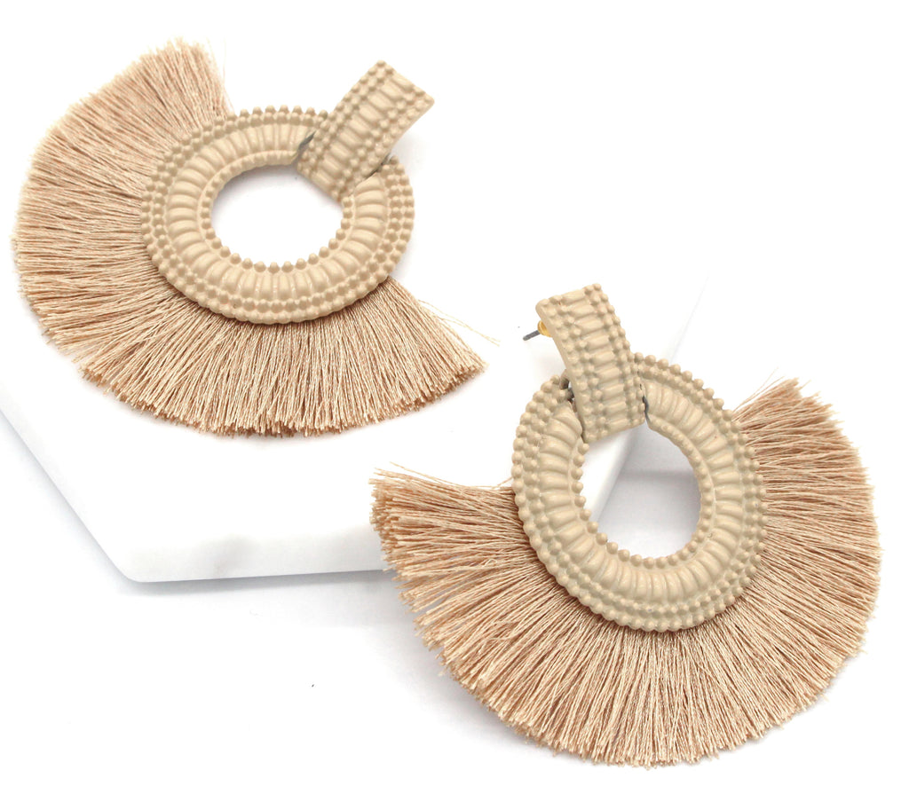 Hadley Fringe Tassel Earrings- Tan