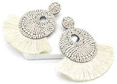 Josie Beaded Tassel Earrings- Ivory