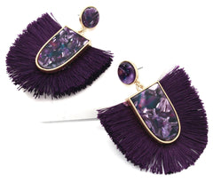 Mia Fan Fringe Earrings- Purple