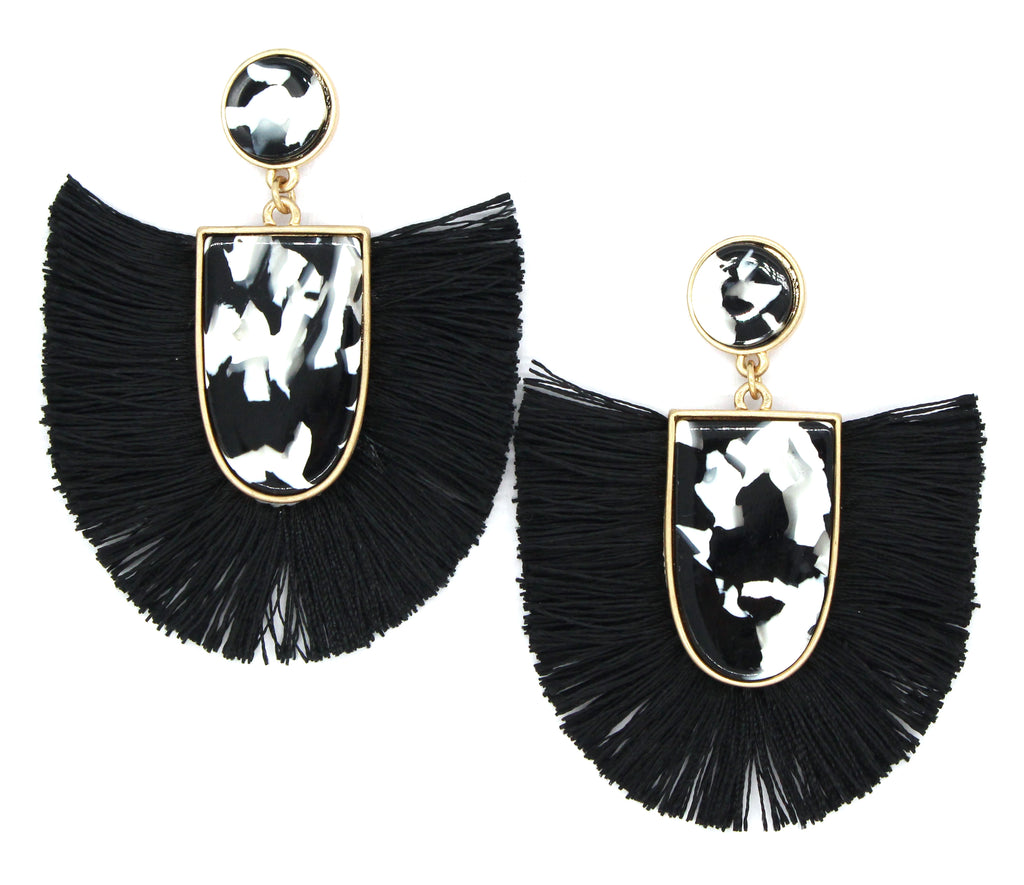 Mia Fan Fringe Earrings- Black & White