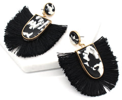 Mia Fan Fringe Earrings- Black & White