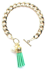 Chain Linked Tassel Bracelet- Green