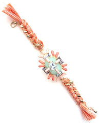 Jewel Threaded Chain Link Bracelet- Mint/Coral