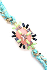 Jewel Threaded Chain Link Bracelet- Pink/Neon