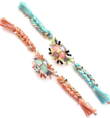 Jewel Threaded Chain Link Bracelet- Mint/Coral