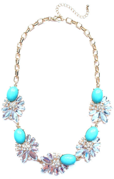 Crystal Stone Floral Necklace- Turquoise