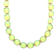 Square Neon Jeweled Chain Necklace- Neon Yellow