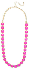 Square Neon Jeweled Chain Necklace- Hot Pink